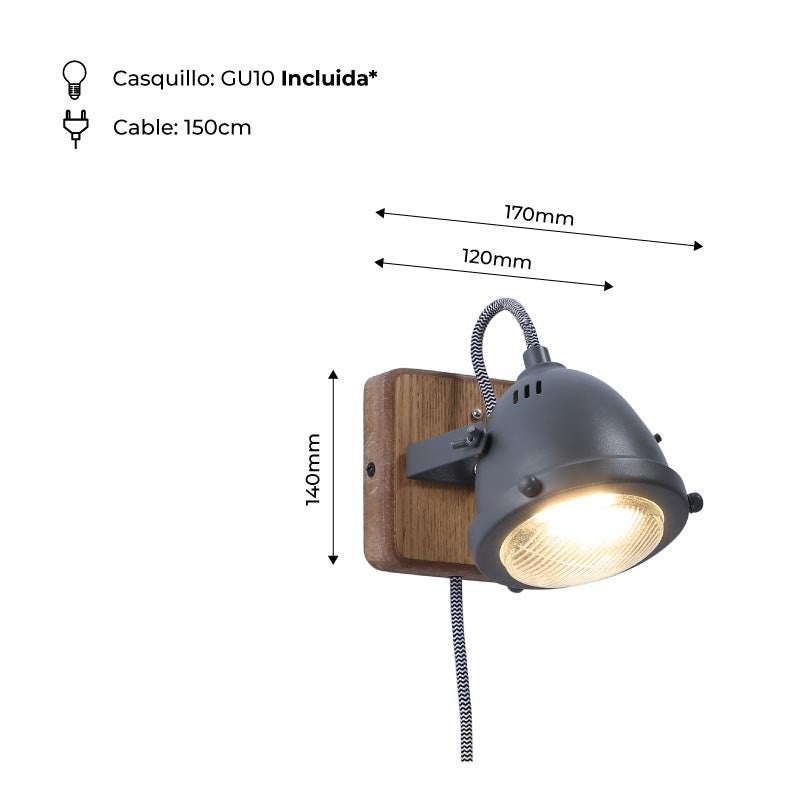Aplique de pared industrial "Mott" - Orientable - GU10 Incluida