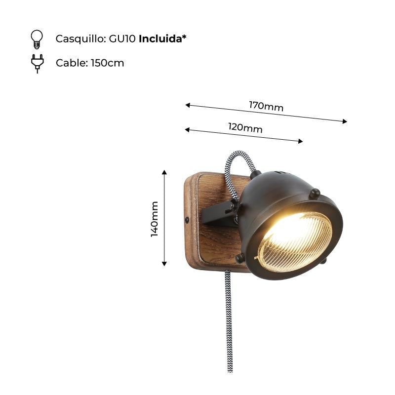 Aplique de pared industrial "Mott" - Orientable - GU10 Incluida