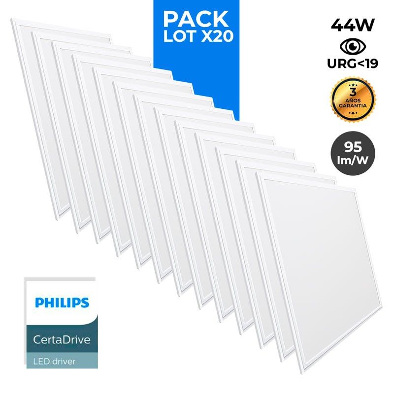Pack de 20 paneles LED slim 60X60 cm - Driver Philips - 44W - UGR19 - IP40