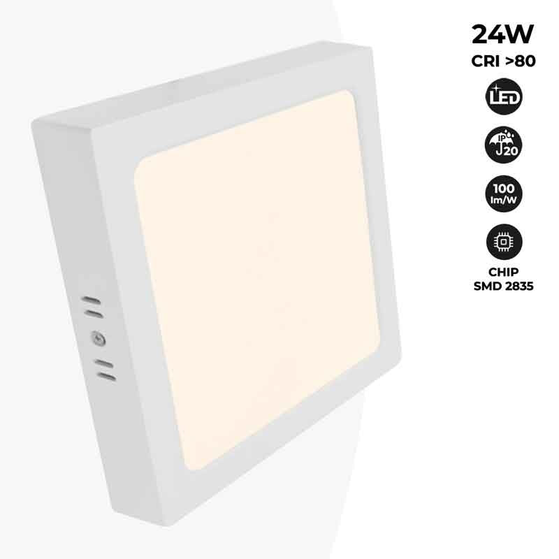 Plafón LED cuadrado de superficie 24W Alta Eficiencia