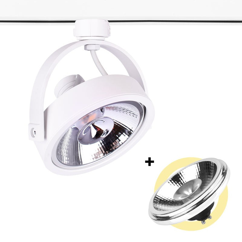 Pack Foco LED de carril trifásico + Bombilla LED AR111 GU10