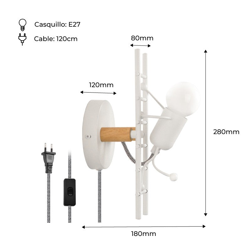 Aplique de Pared "Doll " - Con interruptor y enchufe - E27