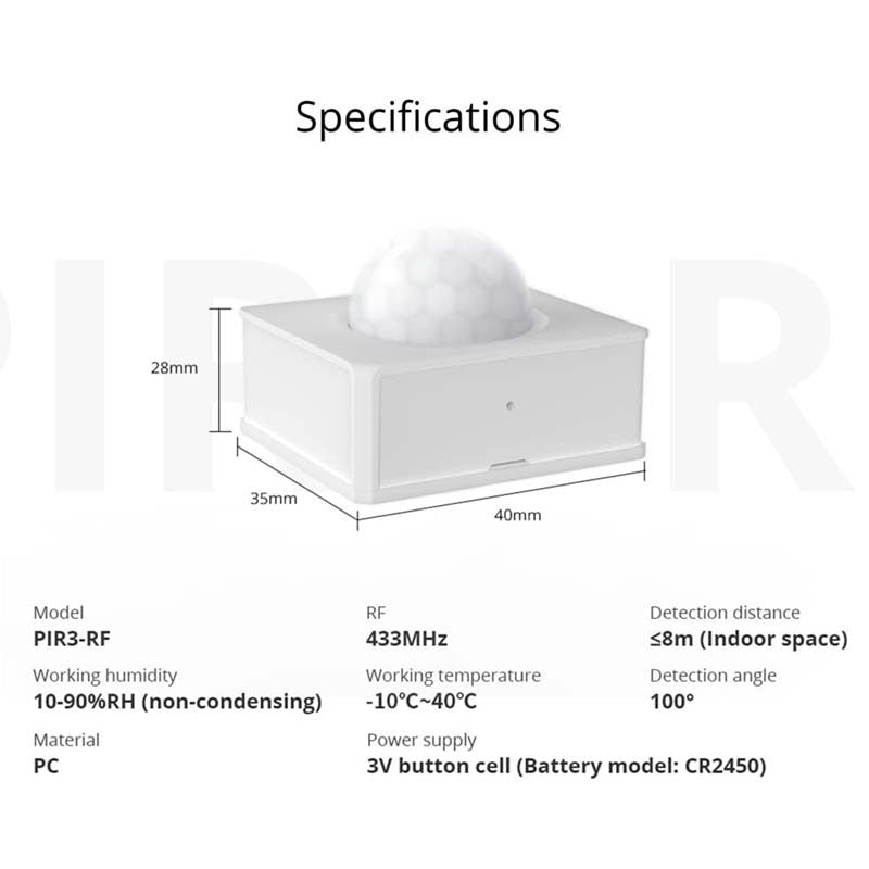 Sensor de movimiento PIR 433Mhz - SONOFF PIR3-RF