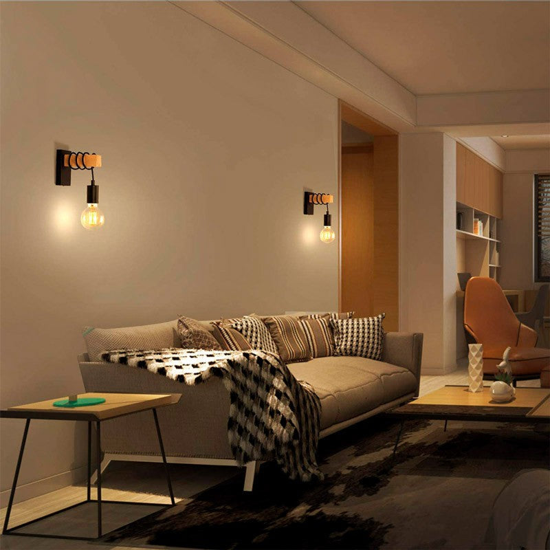 Pack X2 Apliques de pared rústicos de madera "RUDER" E27