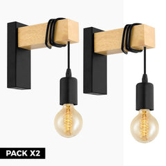 Pack X2 Apliques de pared rústicos de madera "RUDER" E27