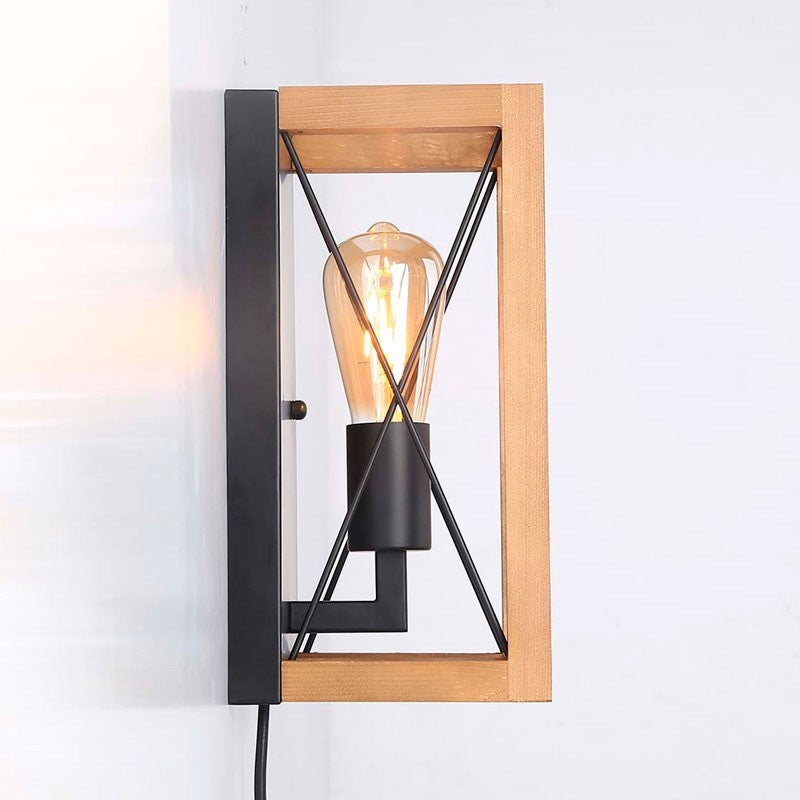 Aplique de pared en madera y metal, con cable y enchufe "Montse" - E27