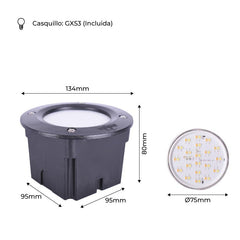 Baliza empotrable LED FUMAGALLI "LETI 100 ROUND" GX53 - 3W - IP66