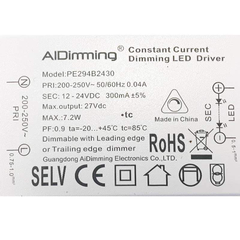 Driver regulable TRIAC corriente constante 12-24V 7.2W 300mA