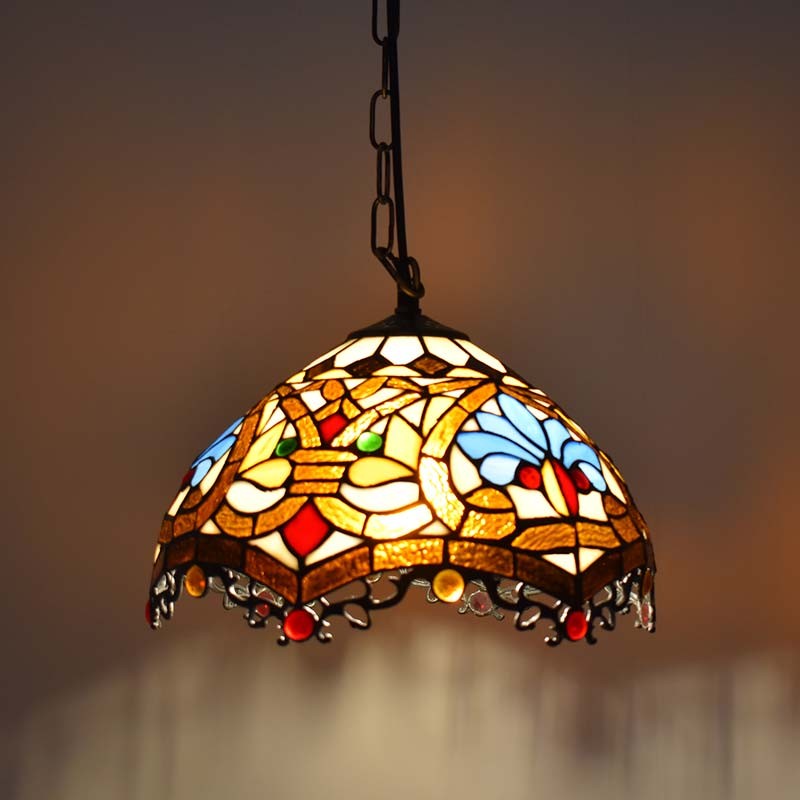 Lámpara colgante inspiración "Tiffany" con mosaico floral en cristal