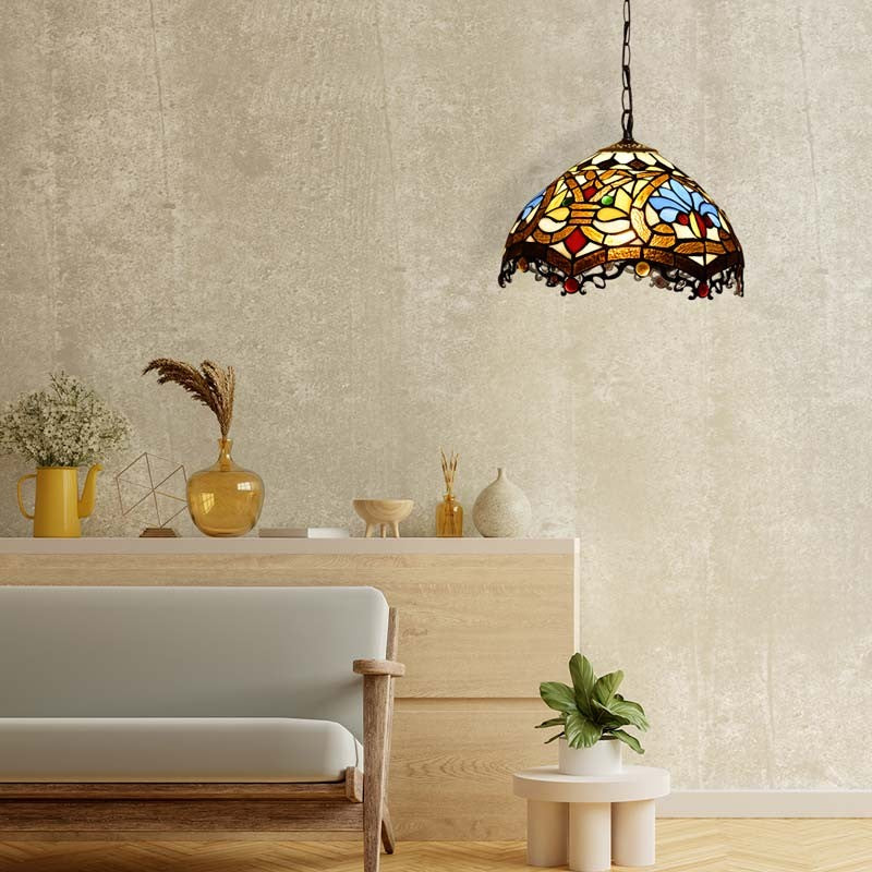 Lámpara colgante inspiración "Tiffany" con mosaico floral en cristal