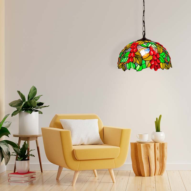 Lámpara colgante inspiración "Tiffany" con mosaico frutal en cristal