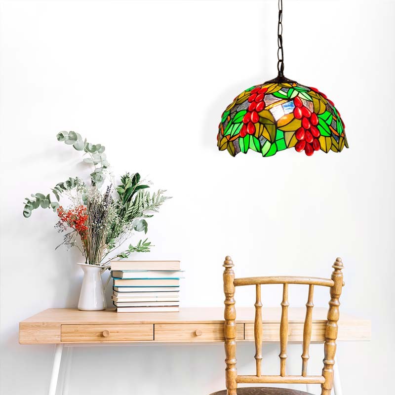 Lámpara colgante inspiración "Tiffany" con mosaico frutal en cristal