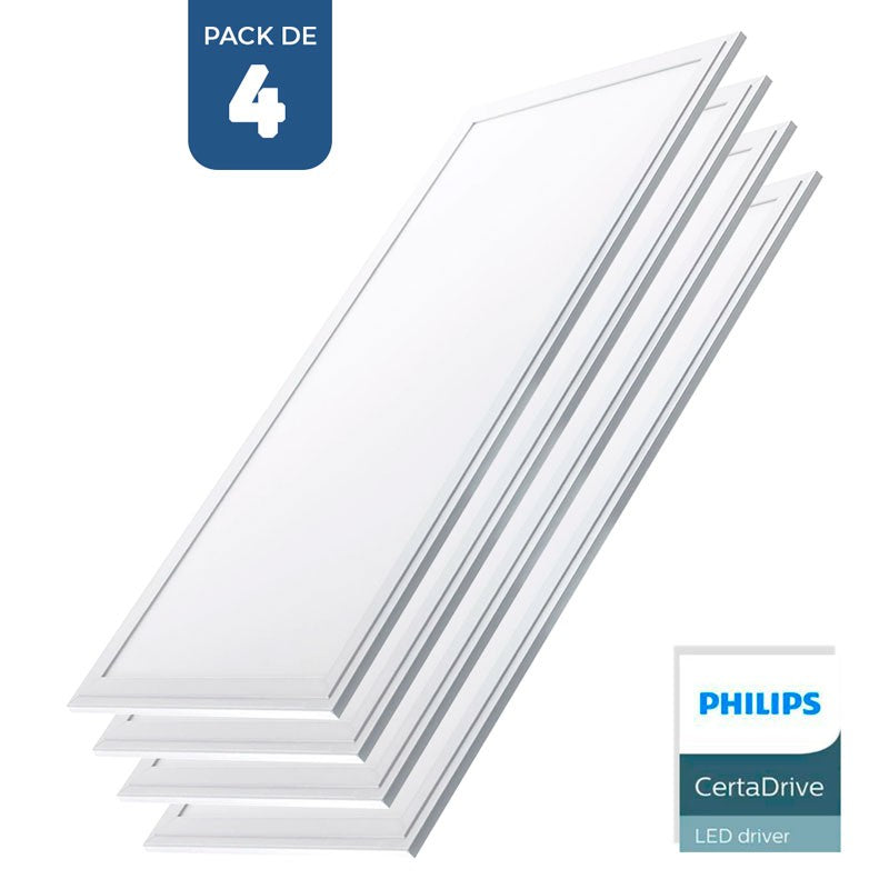 Pack de 4 paneles LED slim 120X30 cm -  Driver Philips - 44W - UGR19 - IP40
