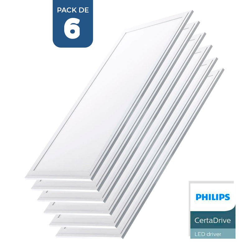 Pack de 6 paneles LED slim 120X30 cm -  Driver Philips - 44W - UGR19 - IP40