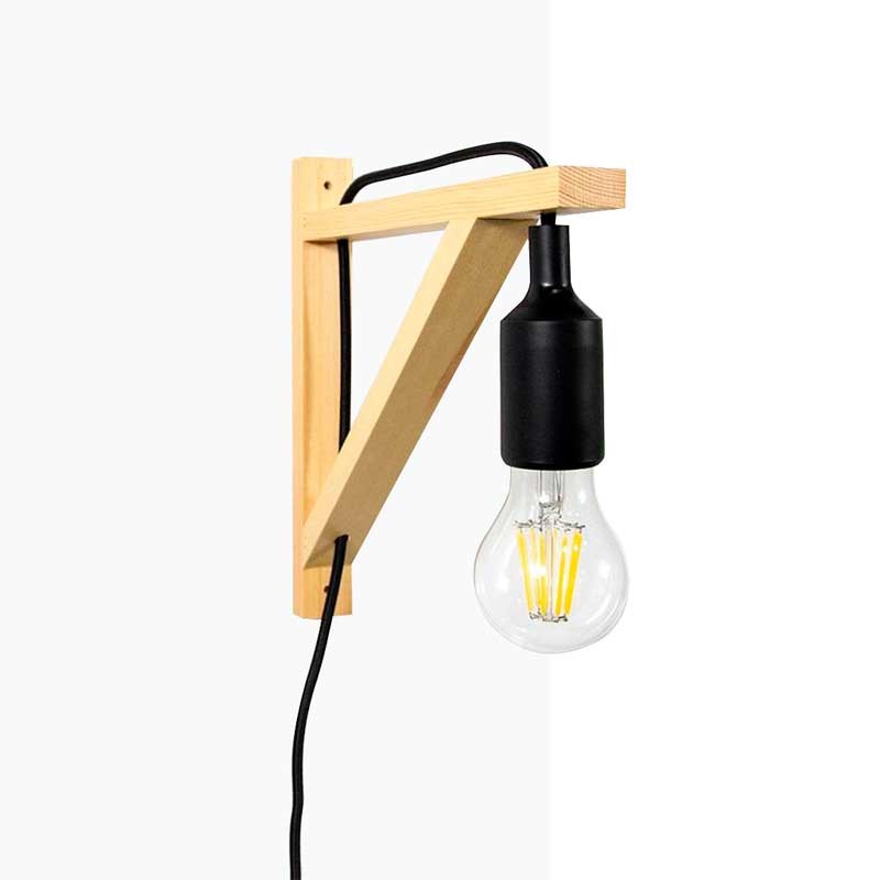 Aplique de pared nórdico "YOJO" -Escuadra de madera y colgante de silicona