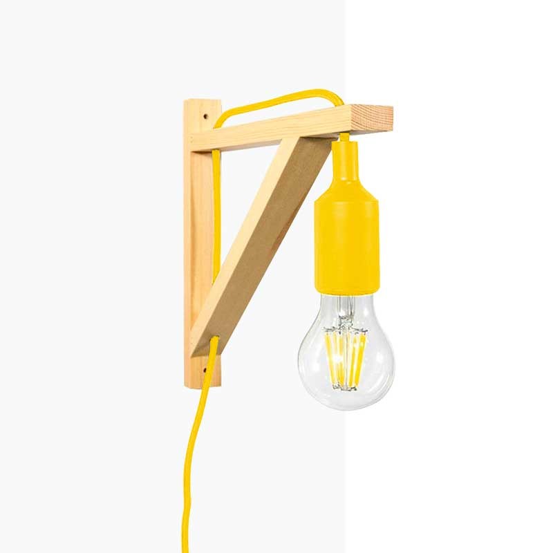 Aplique de pared nórdico "YOJO" -Escuadra de madera y colgante de silicona