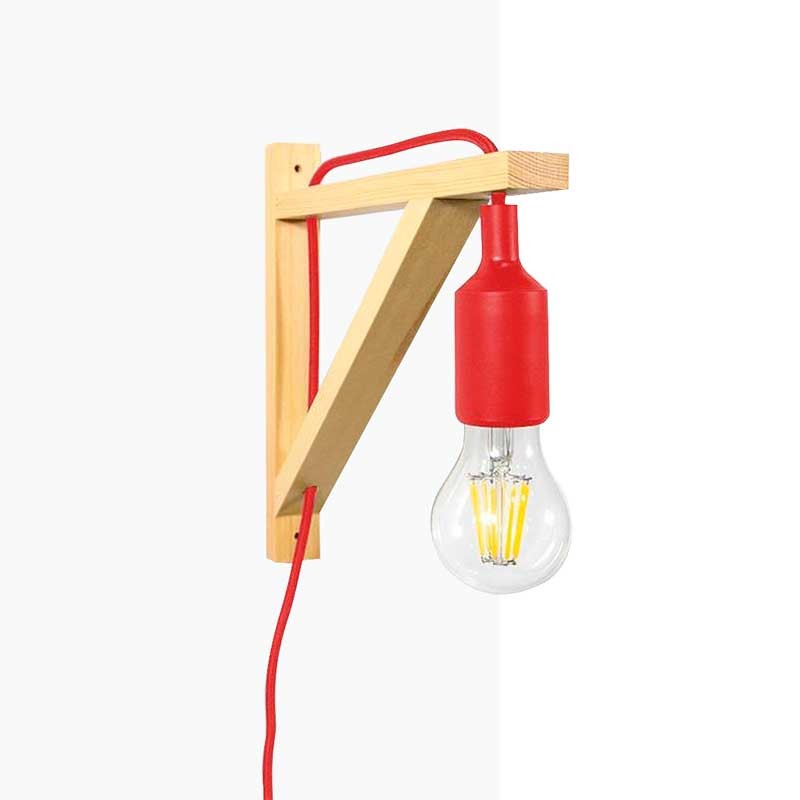 Aplique de pared nórdico "YOJO" -Escuadra de madera y colgante de silicona