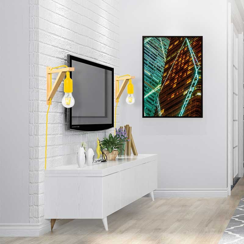 Aplique de pared nórdico "YOJO" -Escuadra de madera y colgante de silicona