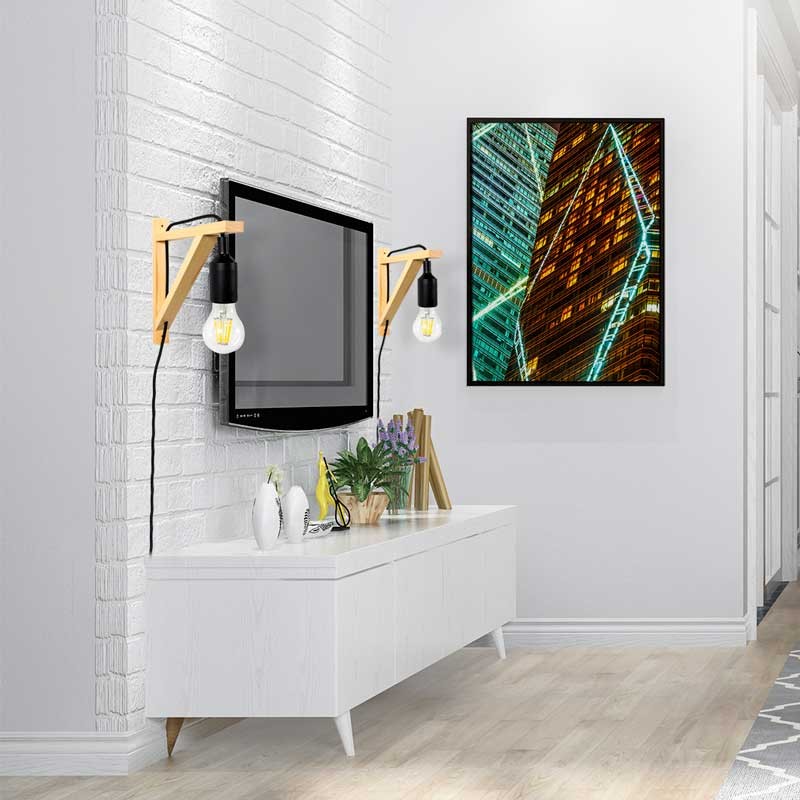 Aplique de pared nórdico "YOJO" -Escuadra de madera y colgante de silicona