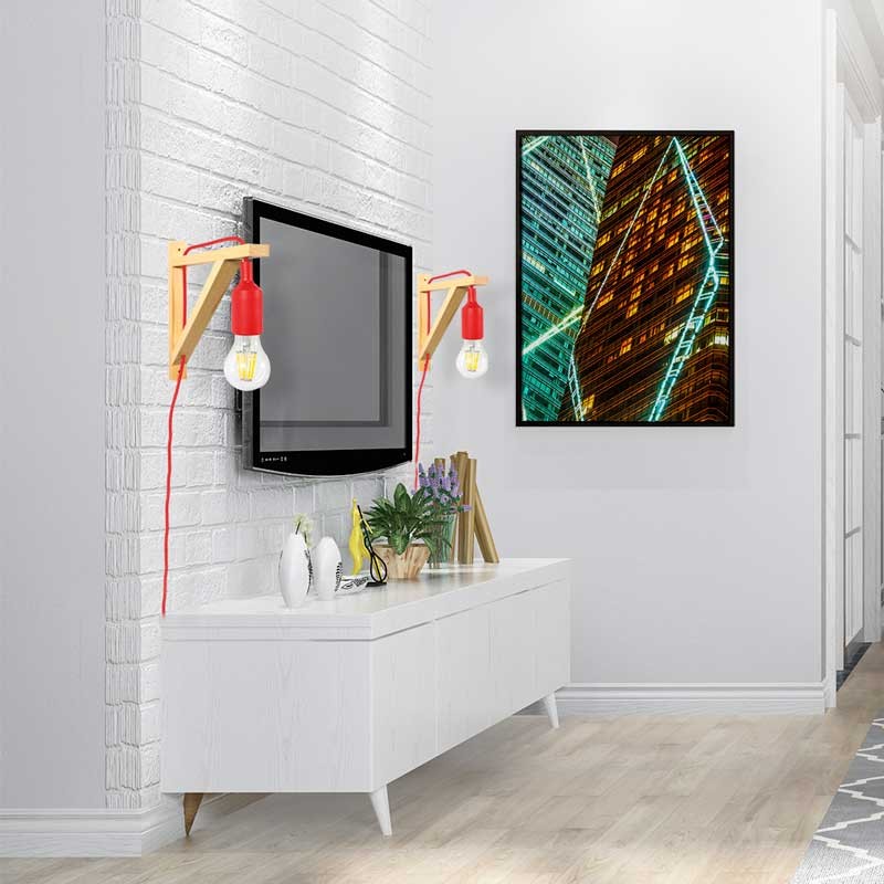 Aplique de pared nórdico "YOJO" -Escuadra de madera y colgante de silicona
