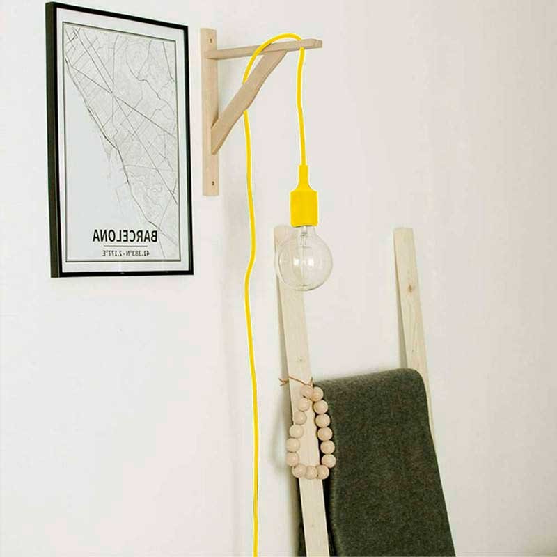 Aplique de pared nórdico "YOJO" -Escuadra de madera y colgante de silicona