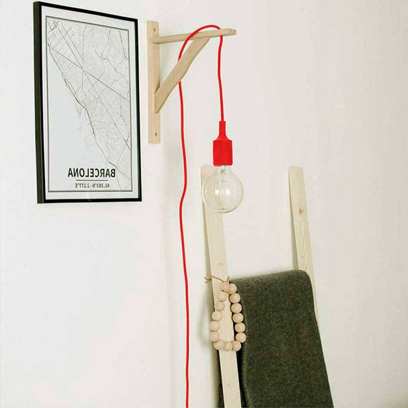 Aplique de pared nórdico "YOJO" -Escuadra de madera y colgante de silicona