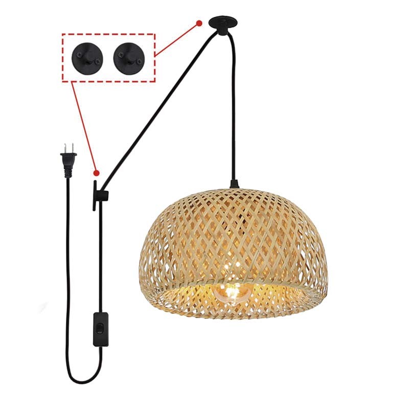 Lámpara colgante de mimbre "Yonna" con cable y enchufe