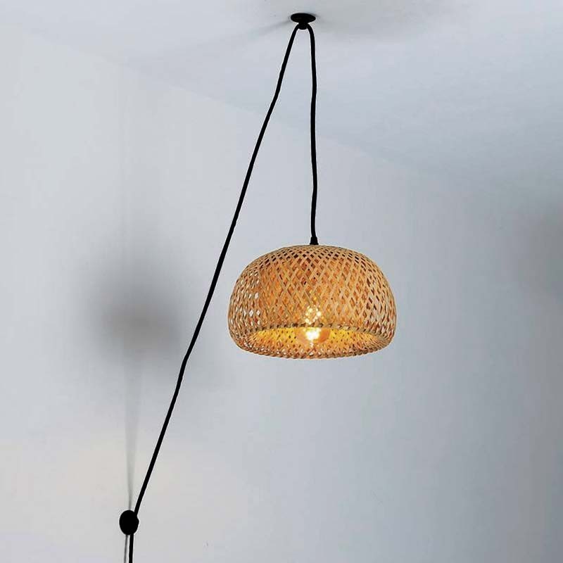 Lámpara colgante de mimbre "Yonna" con cable y enchufe