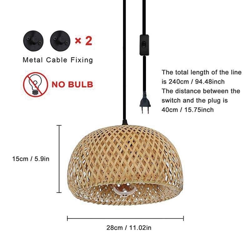 Lámpara colgante de mimbre "Yonna" con cable y enchufe