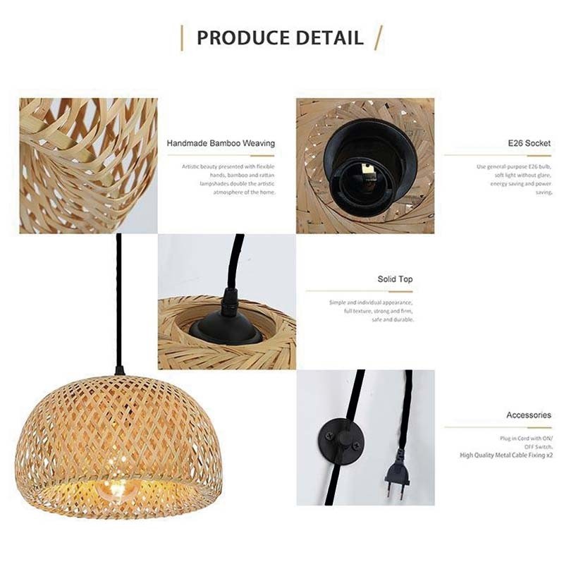 Lámpara colgante de mimbre "Yonna" con cable y enchufe