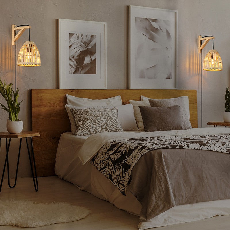 Aplique de pared en madera con pantalla de bambú "CESTA"