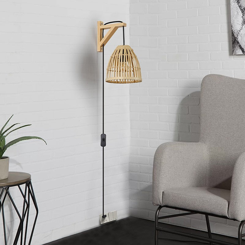 Aplique de pared en madera con pantalla de bambú "CESTA"