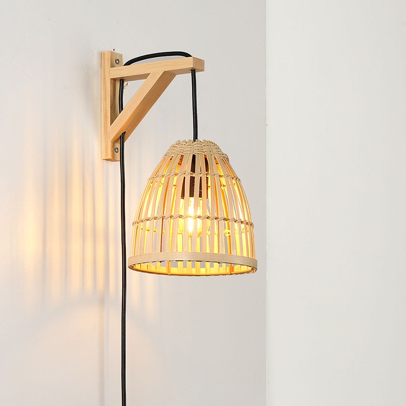 Aplique de pared en madera con pantalla de bambú "CESTA"