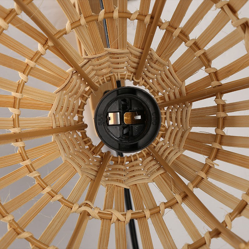 Aplique de pared en madera con pantalla de bambú "CESTA"