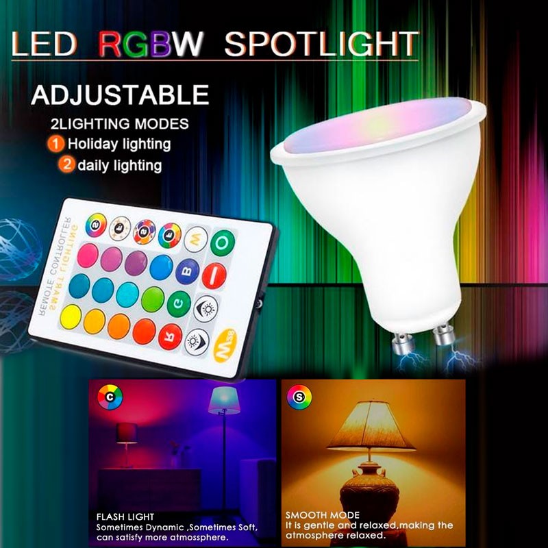 Bombilla LED GU10 RGBW inteligente - 5W - Con control remoto