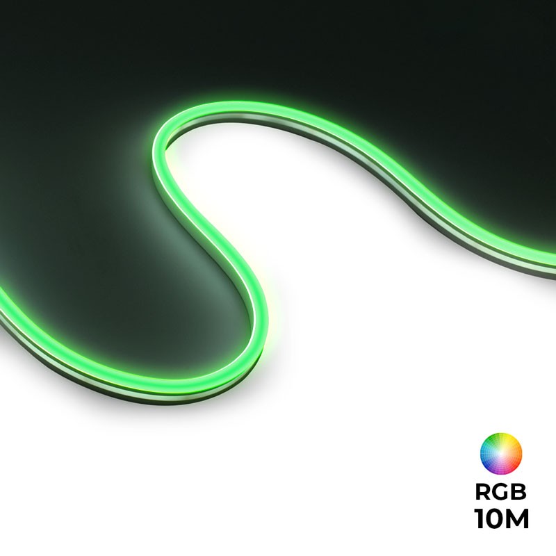 Neón LED flexible RGB 24V DC - 10X18mm - 10 metros - Kit completo - 11W/m - IP67 - Curvatura lateral