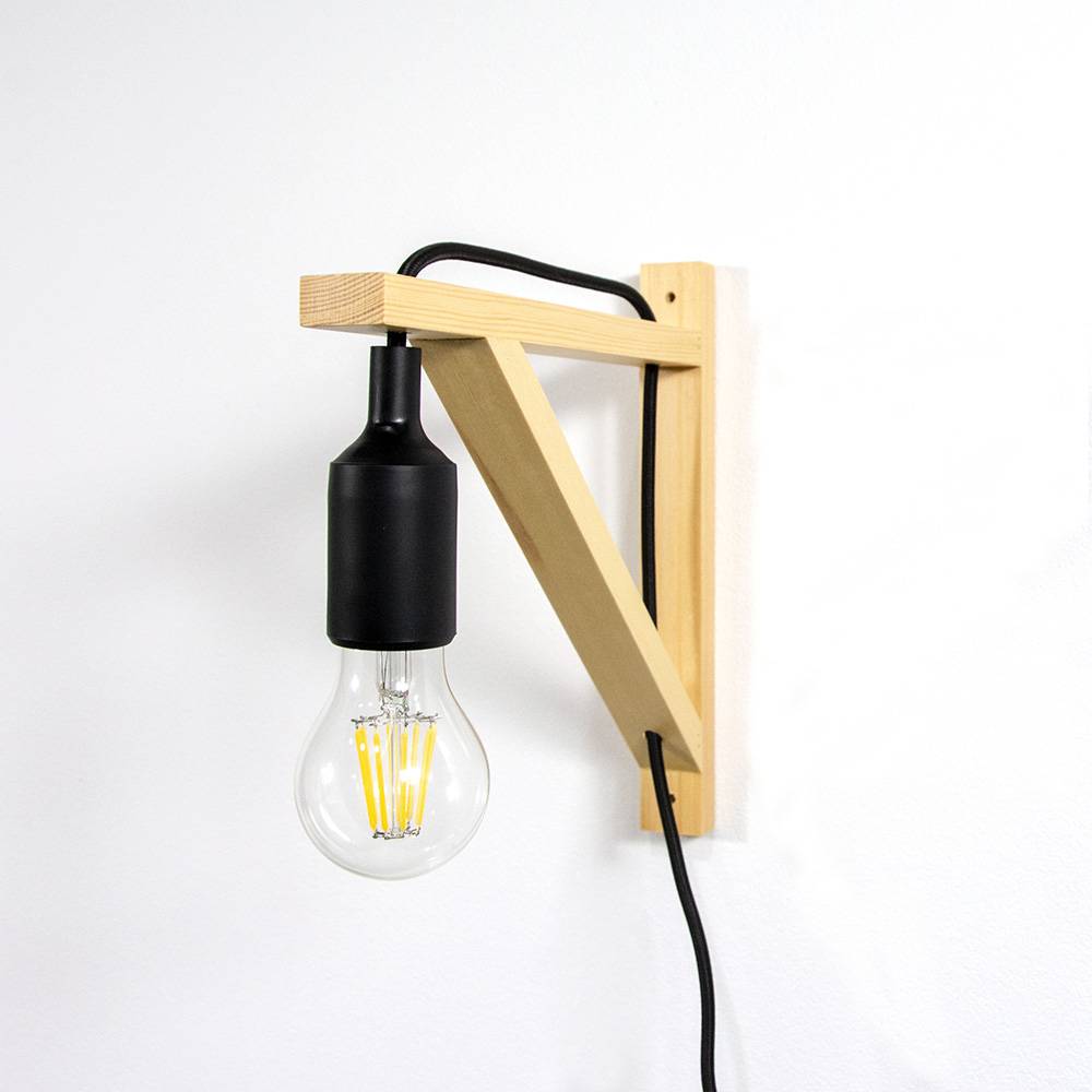 Aplique de pared nórdico "YOJO" -Escuadra de madera y colgante de silicona
