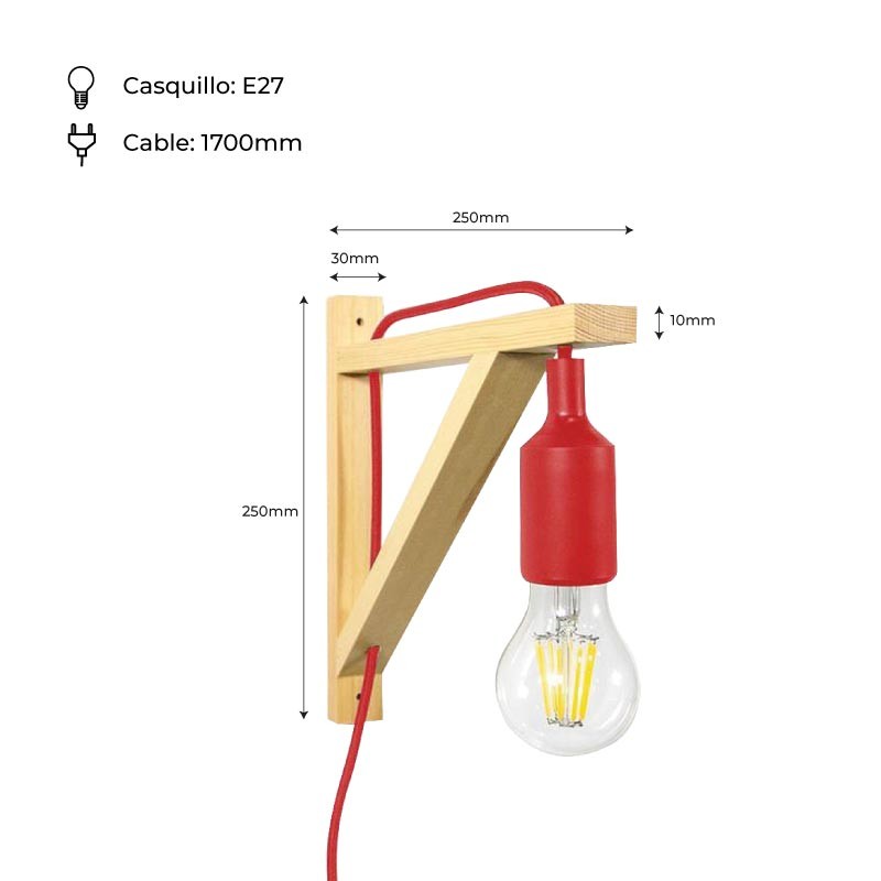 Aplique de pared nórdico "YOJO" -Escuadra de madera y colgante de silicona