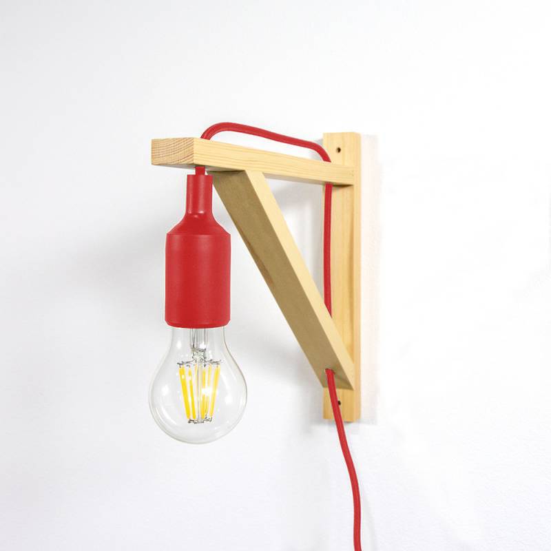 Aplique de pared nórdico "YOJO" -Escuadra de madera y colgante de silicona