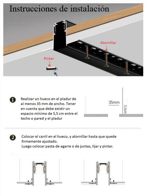 Carril magnético 20mm empotrable - 48V - 2 metros