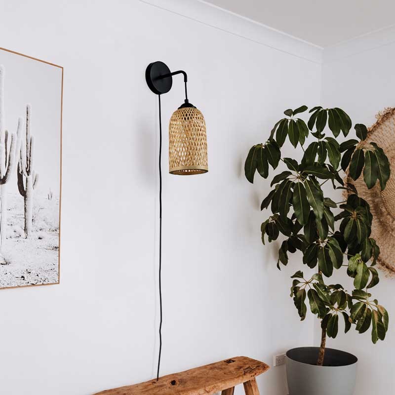Aplique de pared de mimbre con enchufe "Frida" E27