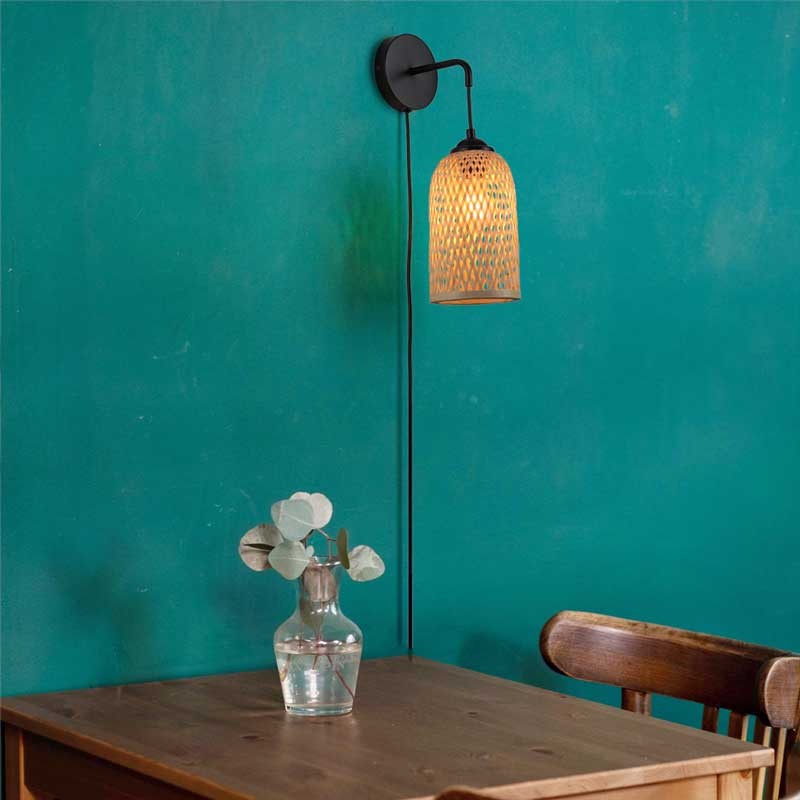 Aplique de pared de mimbre con enchufe "Frida" E27