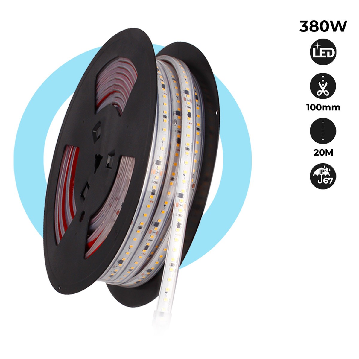 Tira LED 220V - 300W (2400xSMD2835) - 12mm - Apta exterior: IP67 - Rollo 20 metros