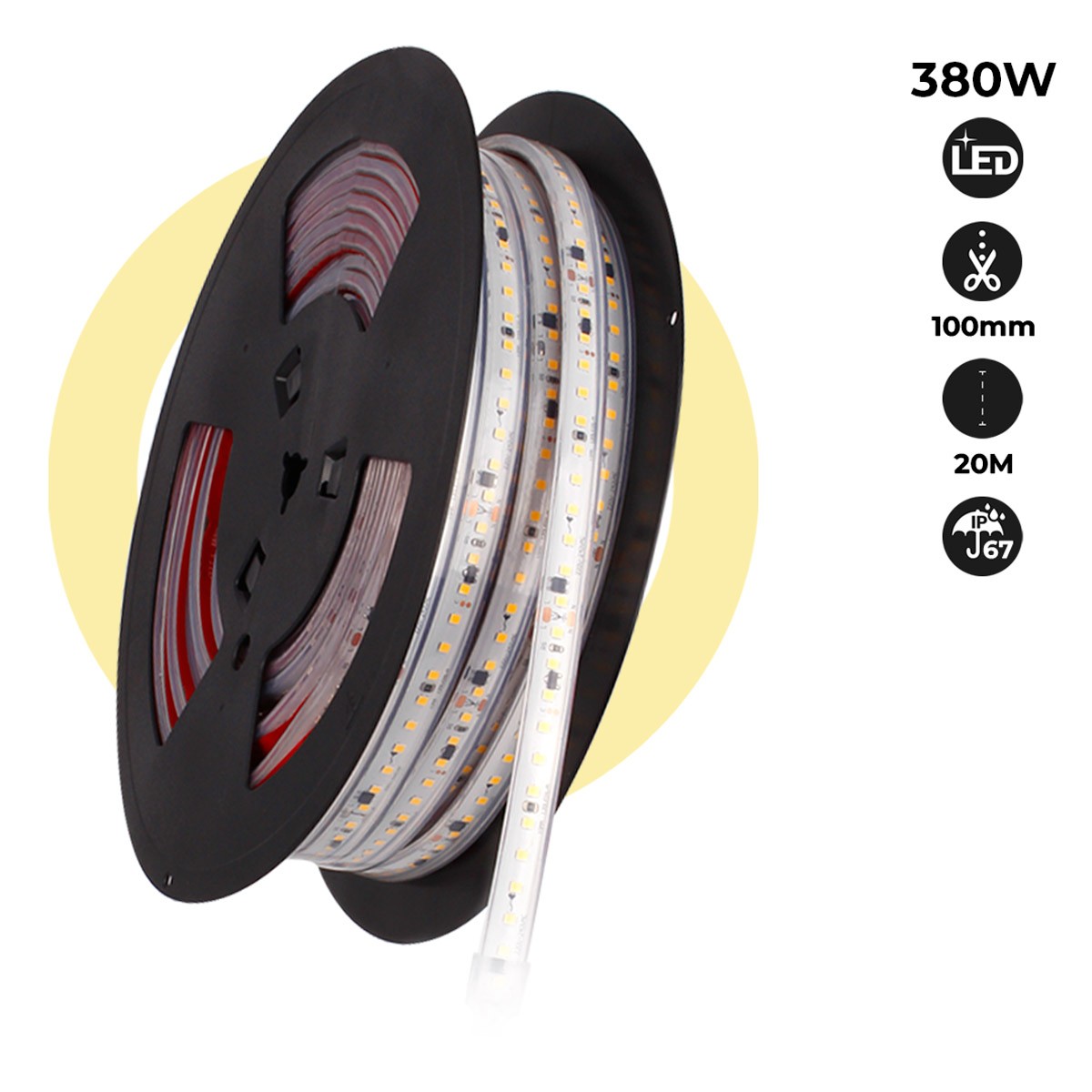 Tira LED 220V - 300W (2400xSMD2835) - 12mm - Apta exterior: IP67 - Rollo 20 metros