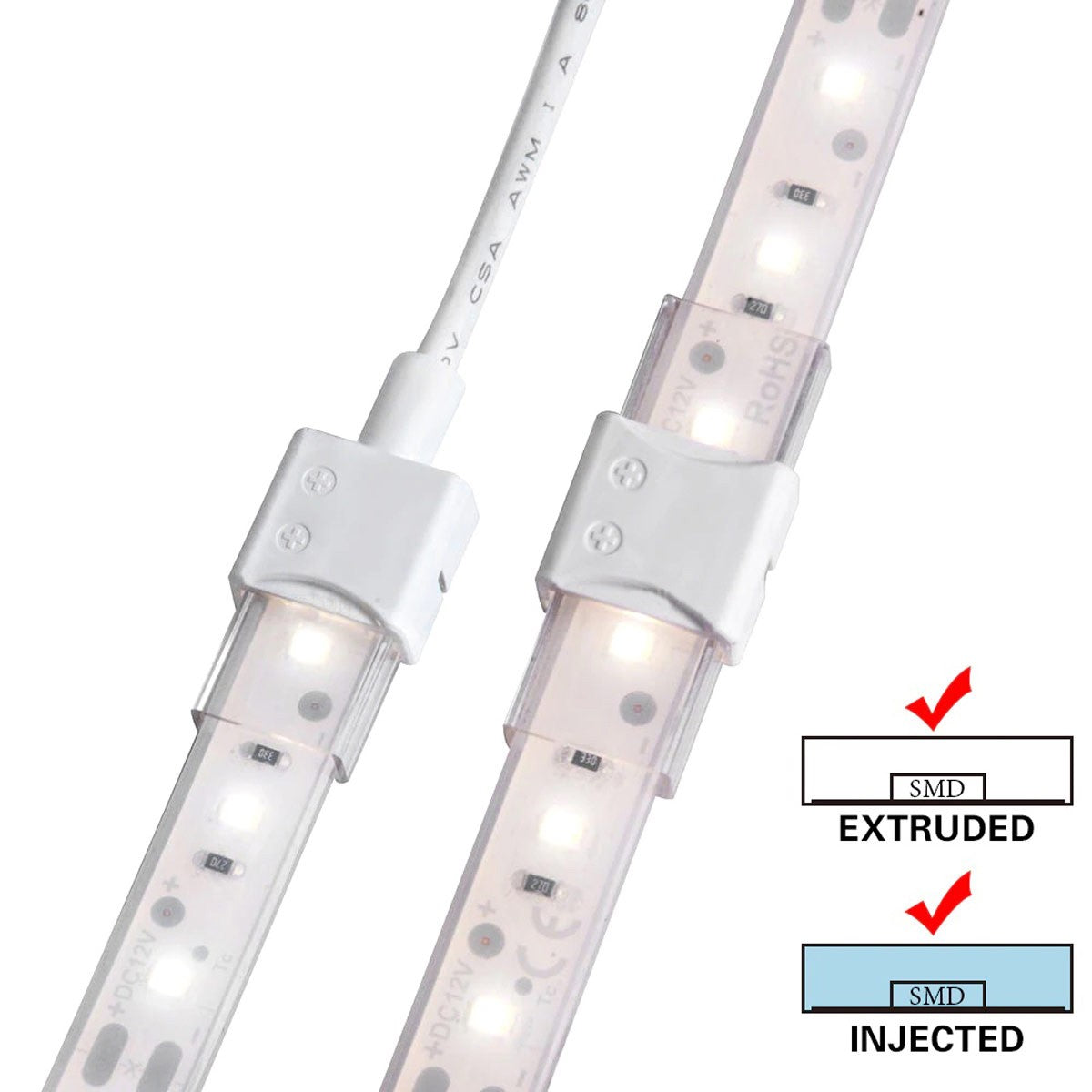Conector tira LED estanco con cable - 2 pines - Tira 10 mm - IP68