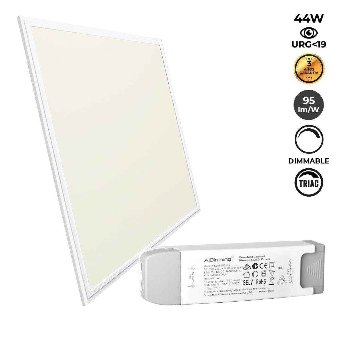 Panel LED empotrable 60X60cm - TRIAC regulable - 44W - UGR19 - IP40