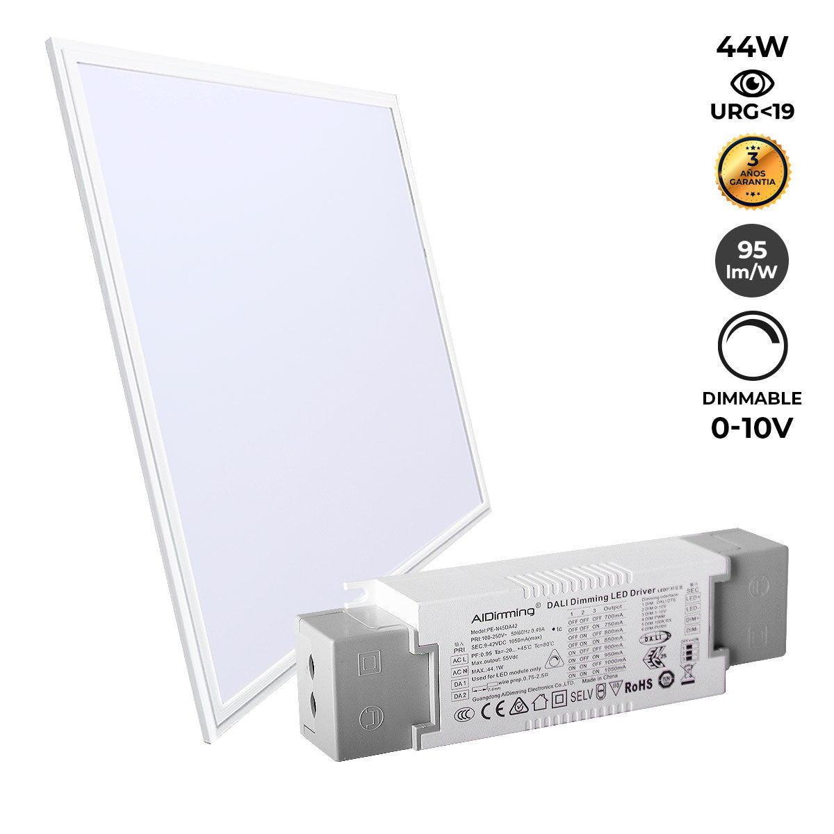 Panel LED empotrable 60X60cm - 0-10V regulable - 44W - UGR19
