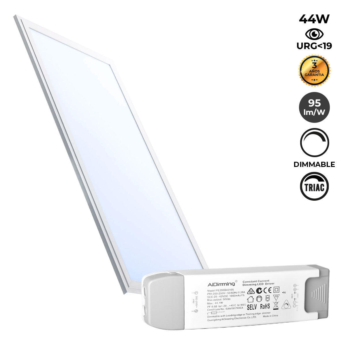 Panel LED empotrable 120X30cm - TRIAC regulable - 44W - UGR19 - IP40