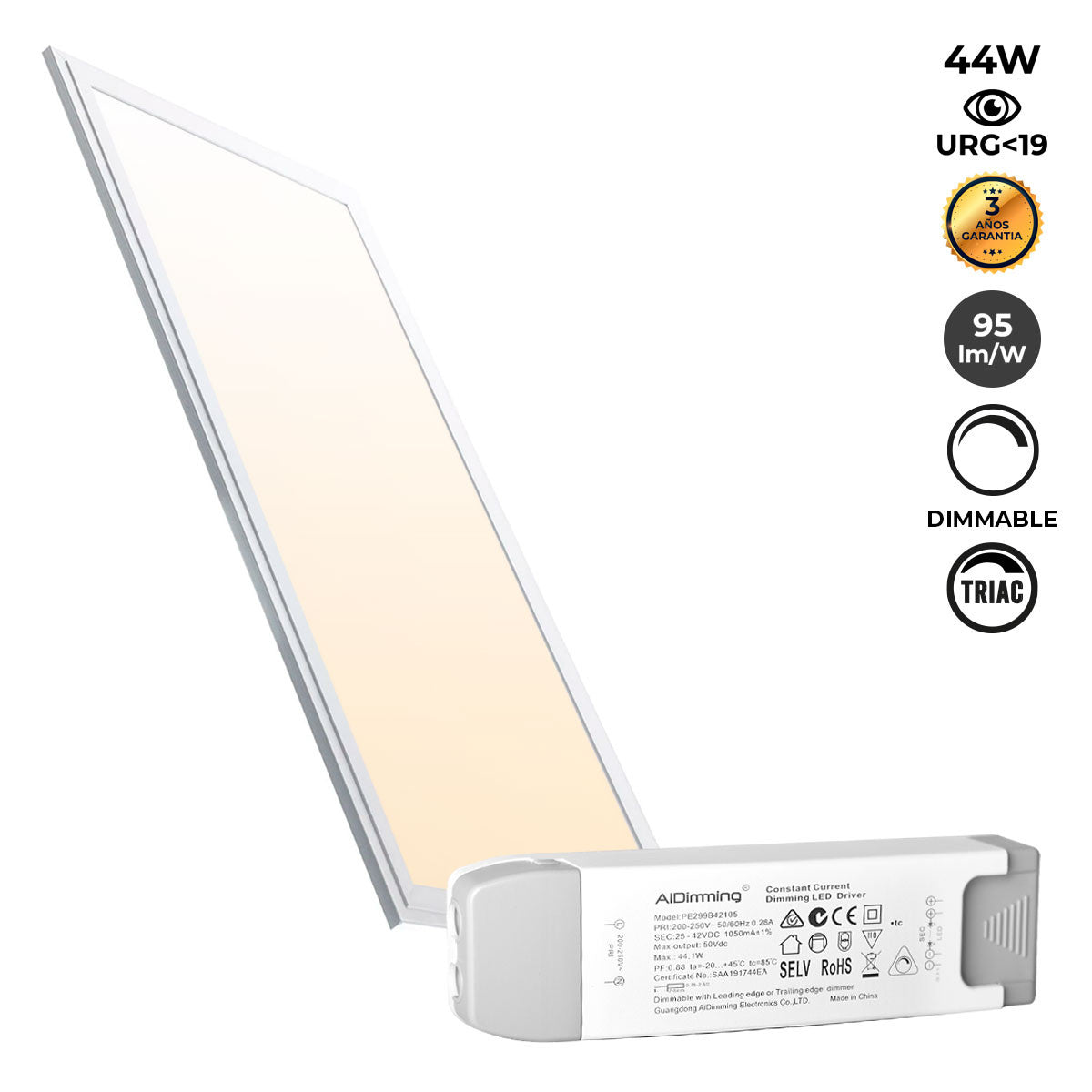 Panel LED empotrable 120X30cm - TRIAC regulable - 44W - UGR19 - IP40