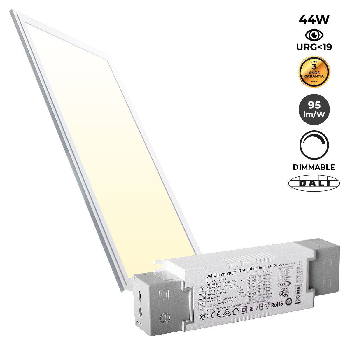 Panel LED empotrable 120X30cm - DALI regulable - 44W - UGR19 - IP40